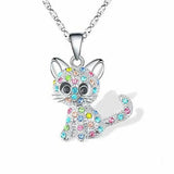 Silver Baby Kittens and Colored Zirconia Necklace
