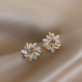 Elegant and exquisite opal petal circle stud earrings in gold
