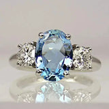 Ring with blue diamond crystal in sterling silver
